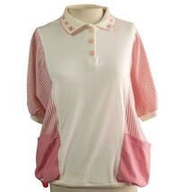 Vintage 80s Pink and White Top with Pockets Size Medium - £19.46 GBP