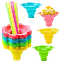 50 Pcs Colorful Flower Snow Cone Cups With 50 Pcs Cone Spoon Straws,Smal... - $24.99