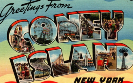 Greetings From Coney Island New York Large Letter Linen Postcard Cyclone Rides - £21.45 GBP