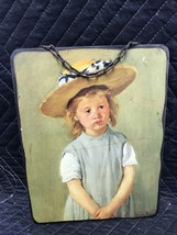 Adorable Vintage Picture Wooden Wall Plaque 8.3x11” Forlorn Girl - $14.85