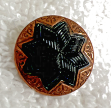Vintage Victorian Black Glass Textured Star w Copper Tone Metal frame 3/4" - $8.42