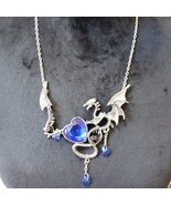 Womens Fashion Silver Tone Dragon Heart Crystal Stone Necklace w/ Lobste... - $37.74 CAD
