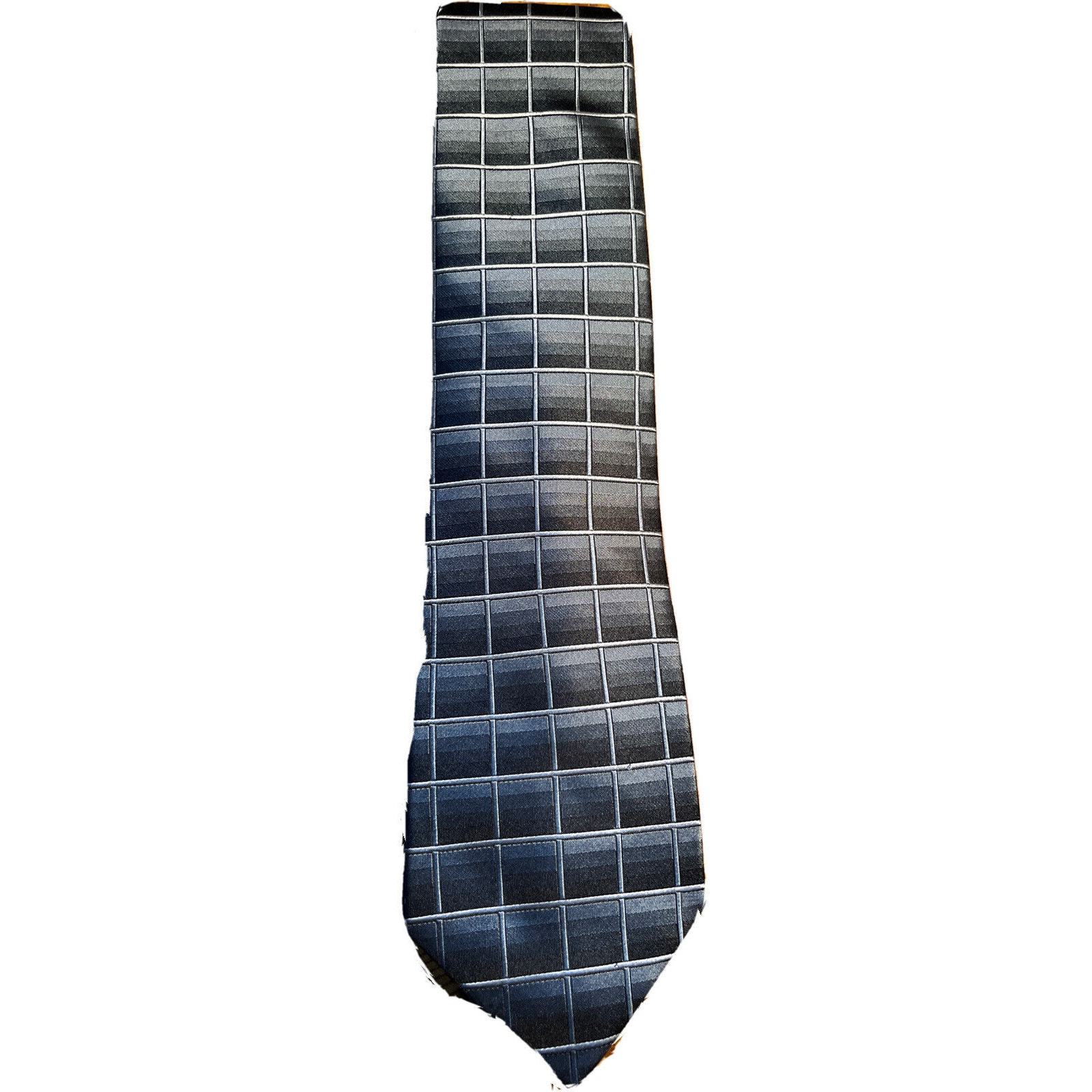 John Ashford Men&#39;s Gray Blue Plaid Silk Dress Tie - £8.19 GBP
