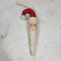 Vintage Santa Christmas Tree Ornament Red White Long Beard Hook Shape Holiday - £17.94 GBP