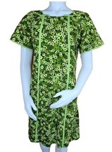 Mid Mod Dianes Honolulu Hawaiian Dress Handmade Green Floral Short Sleeve Cotton - £38.21 GBP