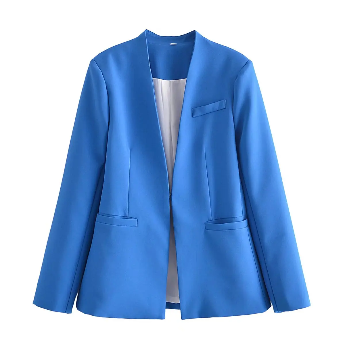 Zevity Women  Candy Color Pockets Slim Blazer Coat Office Lady Chic Long Sleeve  - £147.33 GBP