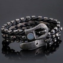 Gothic Ghost Head Skull Bracelets For Men Stainless Steel & Leather Man Bracelet - £26.29 GBP