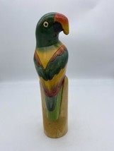 Vintage Wooden Parrot On Perch Hand Carved St Maarten Tropical Sculpture 10.5” - £21.59 GBP