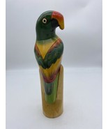 Vintage Wooden Parrot On Perch Hand Carved St Maarten Tropical Sculpture... - £21.36 GBP