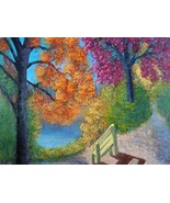 Painting Autumn Original Bob Ross Style Signed Art Fall Leaves Path Carl... - $7,406.23 MXN