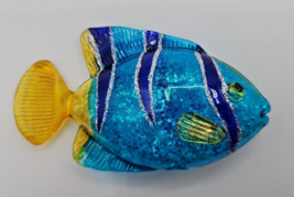 Art Glass Hand Blown Hand Made Ornament Ocean Fish 4&quot; Blue Yellow Tropical U254 - £14.95 GBP