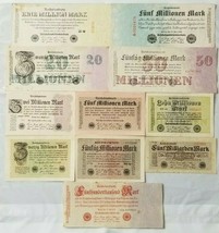 GERMANY SET OF 11 BANKNOTES FROM 1923 CIRCULATED CONDITION RARE SET - £44.47 GBP