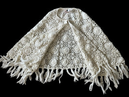Vintage Lilly Of California Open Front Fringe Crochet Boho Cardigan Shawl - £21.96 GBP