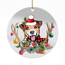 Cute Jack Russell Terrier Dog Antlers Reindeer Christmas Ornament Acryli... - $16.78