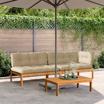 Pallet Sofa Set Set of 3 Beige cushion Solid Acacia wood Medium - €558,67 EUR