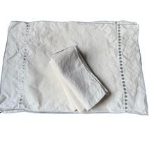 Holiday Linen Placemat Napkin Set of 4 Ivory Silver Dots Christmas Dinne... - €18,56 EUR