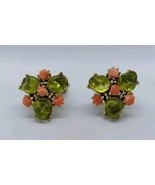 Vintage Beautiful Clip On Earrings Might Be Peridot &amp; Corral Not Sure - $14.84