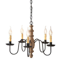 &quot;Country Inn&quot; 5 Arm Woodspun Chandelier In Americana Pearwood Usa Handcrafted - £299.66 GBP