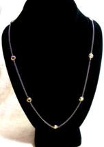 Vintage Silver Toned Chain Necklace Clear Rhinestones 15-w - $553.18 MXN