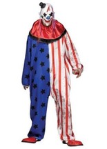 Mens Evil Clown Red White Blue Jumpsuit, Mask, Collar 3 Pc Halloween Cos... - £31.01 GBP