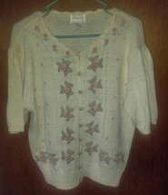 Womens Vintage Medium Margules 3/4 Sleeve Foral Button Front Sweater Top - £15.68 GBP