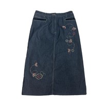 Lana Sport Womens Long Black Denim Skirt Size 8 Modest Embroidered Stretch - $24.75