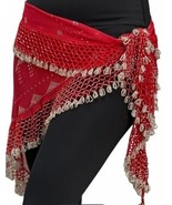 EGYPTIAN ASSUIT RED SILVER SILK TRIBAL ATS GYPSY BELT SCARF - €127,92 EUR