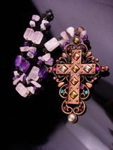 Gothic cross necklace / statement necklace / genuine Amethyst / copper Cross  - £122.83 GBP