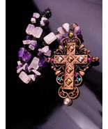 Gothic cross necklace / statement necklace / genuine Amethyst / copper C... - $155.00