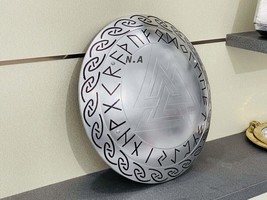 Viking Shield Valknut Viking Symbol Shield With Carved Runes Warrior Shield gift - £131.31 GBP