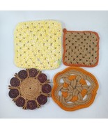 Lot Of Four : 3 Handmade Crochet Knit Hot Pads + 1 Woven Grass Trivet - $16.84 CAD