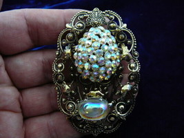 (BR-235) White Austrian crystal pear brass pin pendant costume brooch fashion - £24.56 GBP