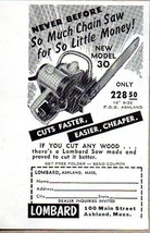 1953 Print Ad Lombard New Model 30 Chain Saws Ashland,Massachusetts - £6.95 GBP