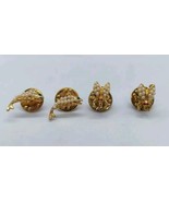 4 Vintage Goldtone 2 Fly Bug &amp; 2 Fish  Trout Faux Pearl Wings PinTac  - $27.14 CAD
