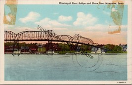 Mississippi River Bridge &amp; Shore Line Muscatine Iowa Postcard PC254 - £3.95 GBP