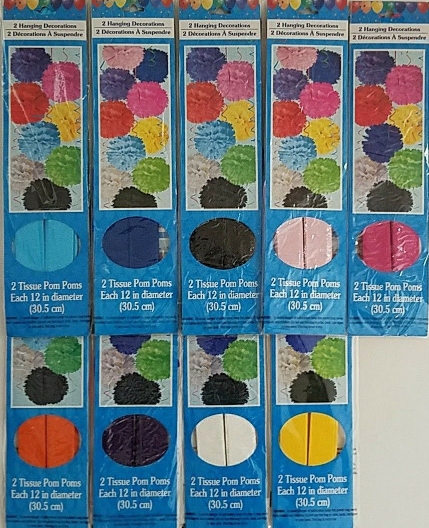 Celebration Colorful Tissue Pom Pom Hangers 12 Inch 2/Pk, Select Color - $2.99