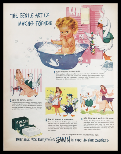 Primary image for 1945 Swan Soap Gentle Art of Making Friends Vintage Print Ad