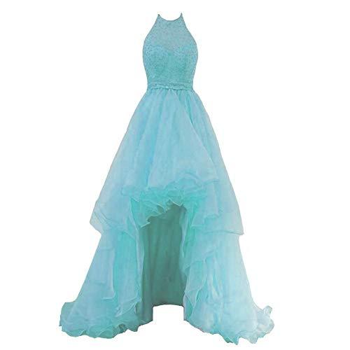 Plus Size Beaded Halter High Low Formal Gown Homecoming Prom Dress Sky Blue 18W