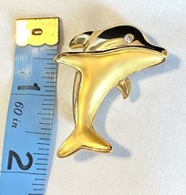 Vintage AAI signed Gold tone Dolphin with Rhinestone Eye Brooch Pin About 2 In - £9.59 GBP