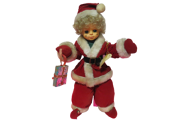 Brinn&#39;s Vintage 1988 Female Figurine In Santa Suit Holding Present 15&quot;T ... - £35.52 GBP