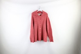 Vintage LL Bean Womens 1X Wool Blend Chunky Cable Knit Cardigan Sweater Pink - £35.57 GBP