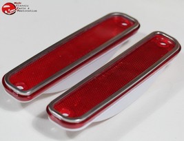 73-80 Chevy GMC Truck Red Front Side Marker Lamp Light Lens Set Stainless Trim - £22.55 GBP
