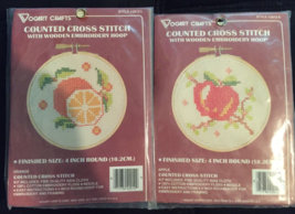 Counted Cross Stitch (2) 1 orange &amp; 1 apple finished size 4 inch  new in package - £6.25 GBP