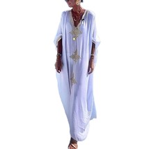 Gold Embroidery Long Kaftan Dresses V Neck Caftan Dress Beach Cover Ups ... - £40.77 GBP