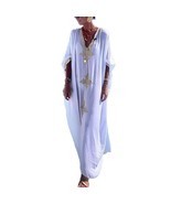 Gold Embroidery Long Kaftan Dresses V Neck Caftan Dress Beach Cover Ups ... - £40.77 GBP