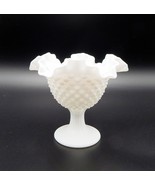 Fenton Pedestal Hobnail Candy Dish Compote Milk Glass Ruffled Edge Vintage - $15.99