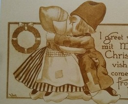 Vintage Christmas Postcard Bernhardt Wall Dutch Children Kissing Unused Original - £11.07 GBP