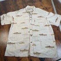 Columbia River Lodge Shirt Mens Large Fish Print Short Sleeve Button Cotton - £11.62 GBP