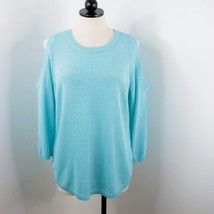 New Chico&#39;s Women&#39;s 2 (L/12) Ivana Aqua Blue Cold Shoulder Open-Knit Sweater - £14.49 GBP