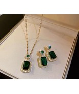 emerald stone necklace earrings ring 3 pieces set - £31.60 GBP